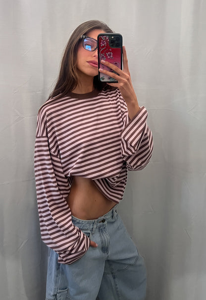 Lioness Fashion Smart Buy BLOOM LONG SLEEVE - CHOCOLATE BLUSH STRIPE
