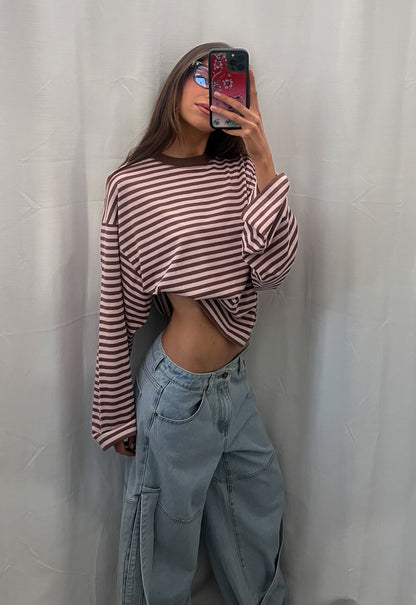 Lioness Fashion Smart Buy BLOOM LONG SLEEVE - CHOCOLATE BLUSH STRIPE