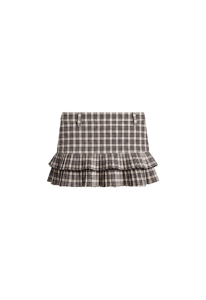 Lioness Fashion Great Value Double Ruffle Mini Skort - Cocoa Plaid