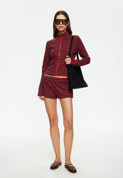 Lioness Fashion Customer Favorite HOUSEWIFE KNIT SHORT - CRIMSON STRIPE
