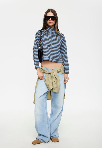Lioness Fashion Hot Sale Bloom Knit Jacket - Grey Blue Stripe