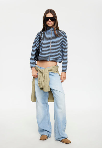 Lioness Fashion Hot Sale Bloom Knit Jacket - Grey Blue Stripe