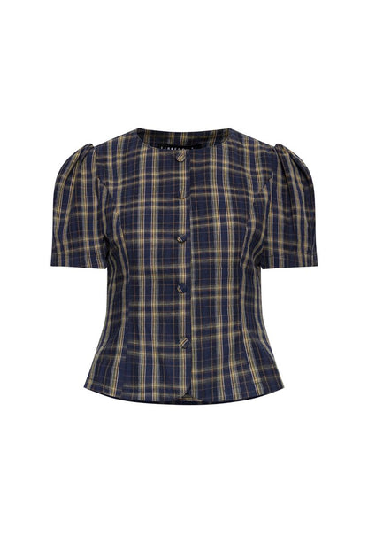 Lioness Fashion Top Pick FEMME BLOUSE - NAVY LEMON PLAID