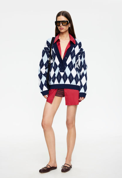 Lioness Fashion Trusted PRADO KNIT - BLUE ARGYLE