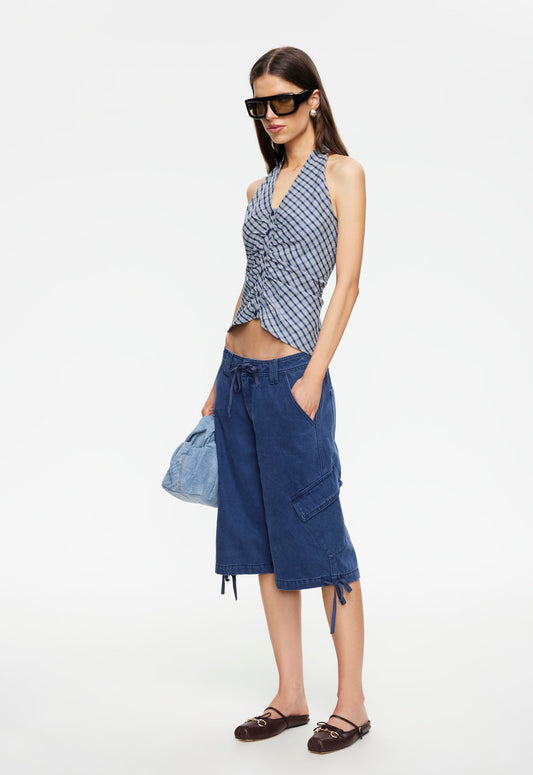 Lioness Fashion Best Seller POWER HOUR HALTER - NAVY PLAID