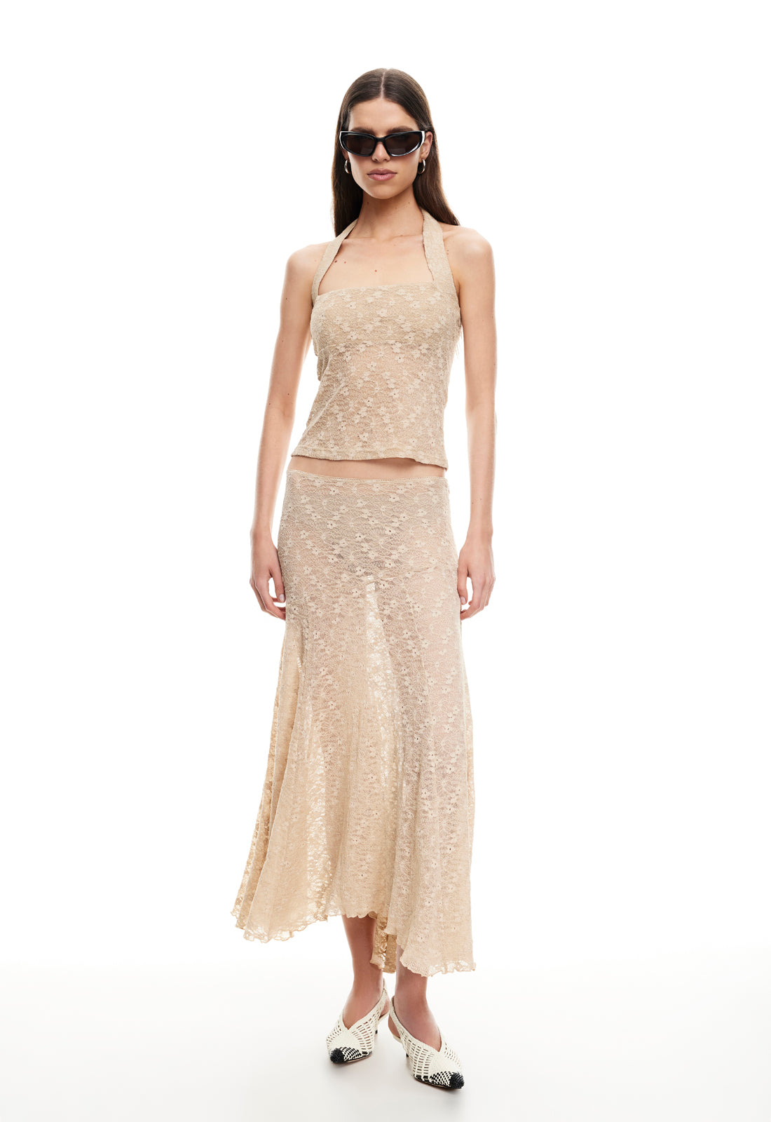 Lioness Fashion Essential IN BLOOM LACE MIDI SKIRT - TAUPE