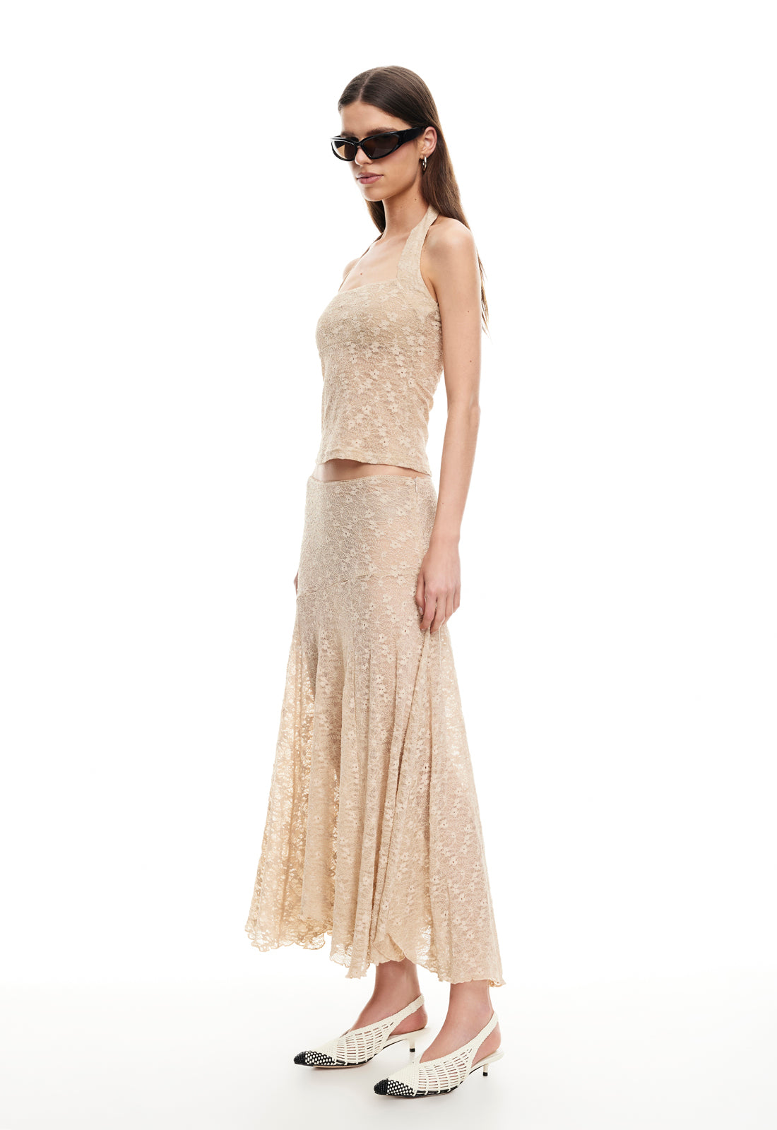 Lioness Fashion Essential IN BLOOM LACE MIDI SKIRT - TAUPE
