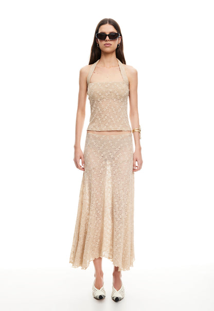 Lioness Fashion Essential IN BLOOM LACE MIDI SKIRT - TAUPE