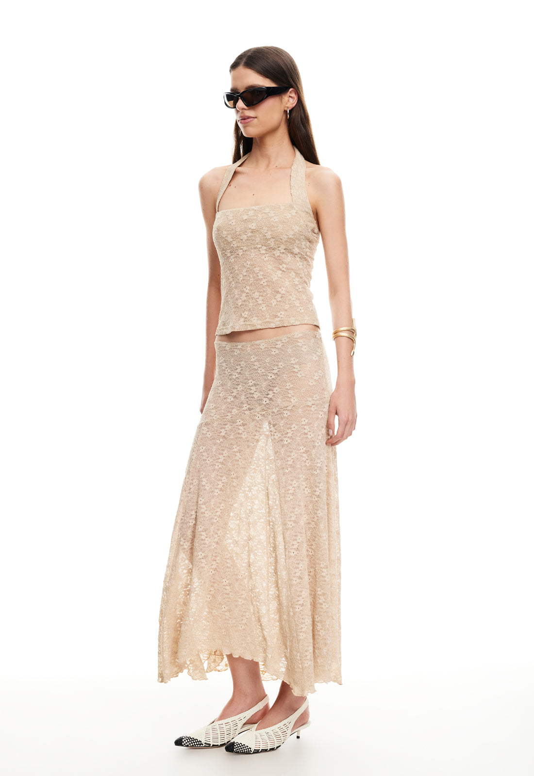 Lioness Fashion Essential IN BLOOM LACE MIDI SKIRT - TAUPE