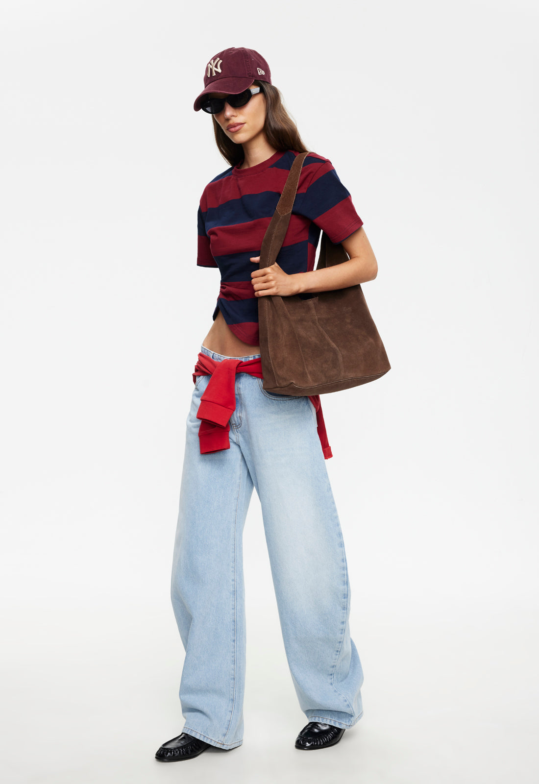 Lioness Fashion Best Seller In Transits Tee - Burgundy Stripe