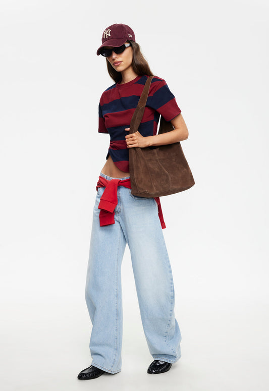 Lioness Fashion Best Seller In Transits Tee - Burgundy Stripe