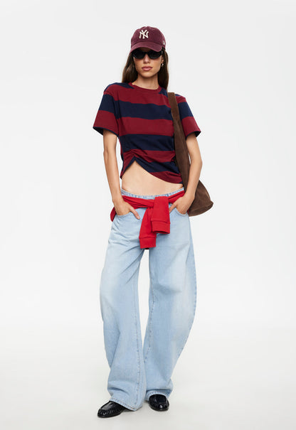 Lioness Fashion Best Seller In Transits Tee - Burgundy Stripe