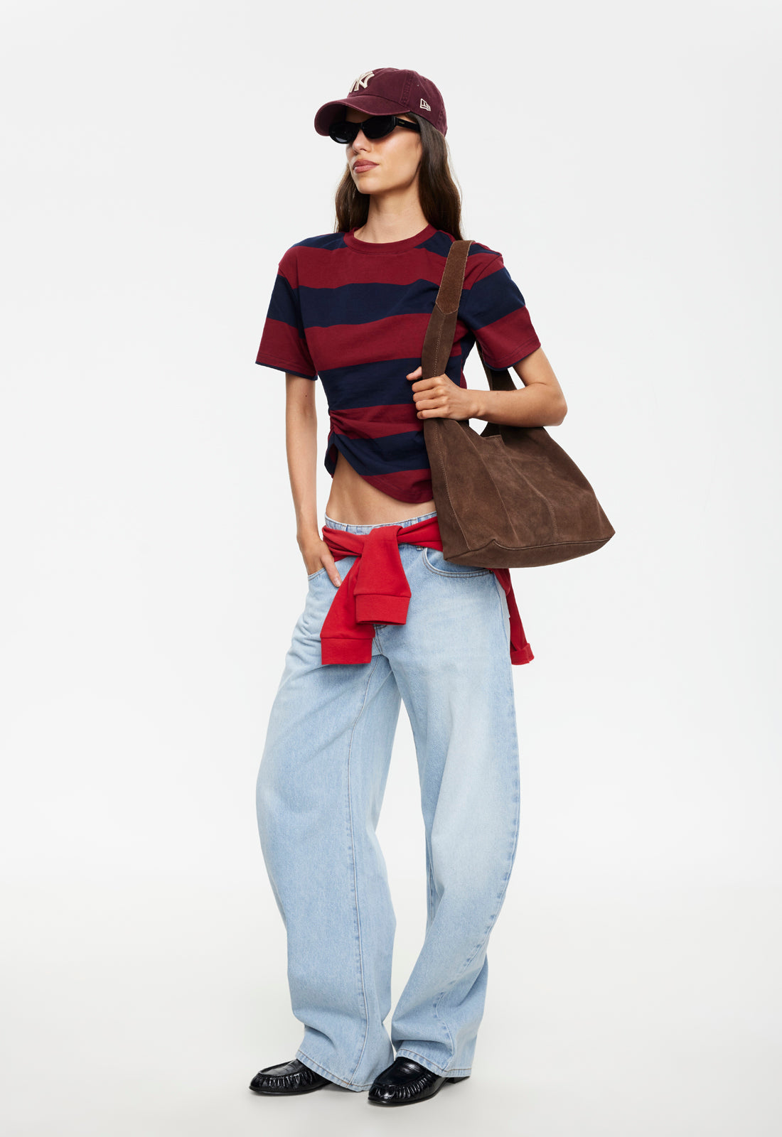 Lioness Fashion Best Seller In Transits Tee - Burgundy Stripe