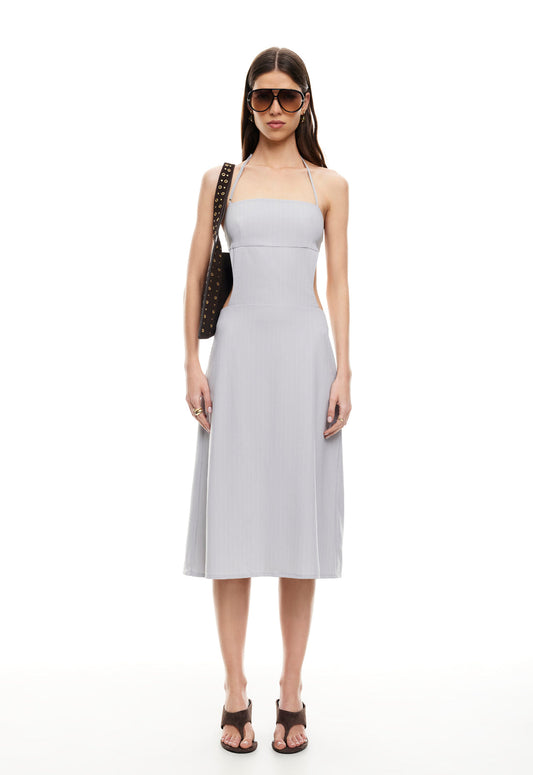 Lioness Fashion Exclusive MOONLIT MIDI DRESS - LIGHT GREY PINSTRIPE